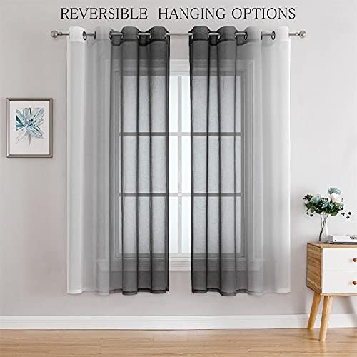 G2000 Sheer Curtains 63 Inch Length Grey and White Ombre Drapes for