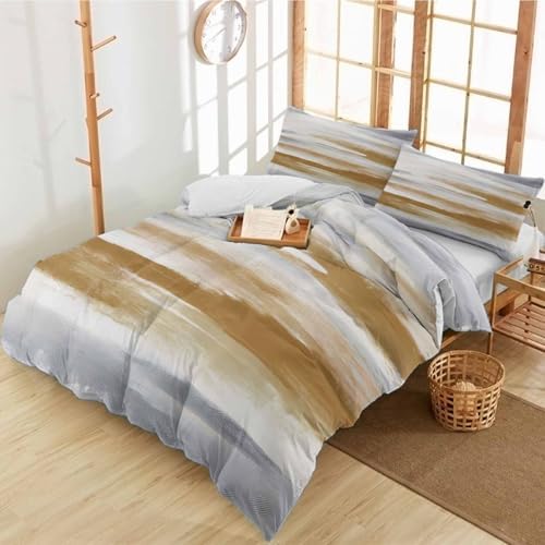 Duvet Cover Set Queen, Brown Grey Mottled Texture 3 Piece Bedding Set