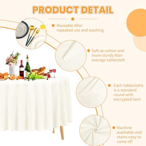 Pesonlook 12 Pack Ivory Round Tablecloth 90 Inch Circular Tablecloth
