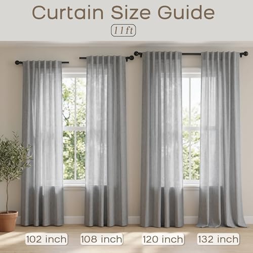 Mrs.Naturall Light Grey Linen Curtains 108 Inches Long, Back Tab 9 FT
