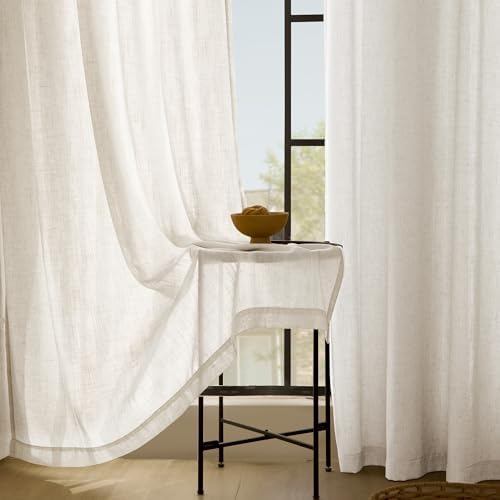 2 Panels Set Cream Linen Curtains 108 inches Long For Living Room