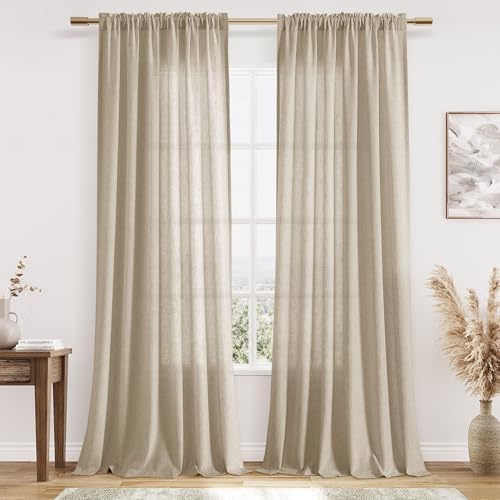 Guken Linen Curtains 96 Inch for Living Room Rod Pocket Taupe