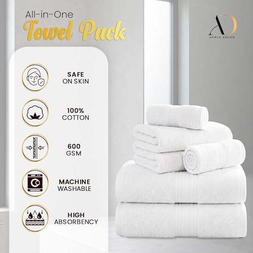 Ample Decor 100% Cotton Bathroom Towel Set, 600 GSM, Soft & Absorbent