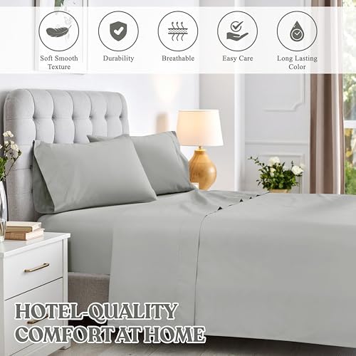 SUPERIOR Cotton Blend 600 TC Deep Pocket Sheet Set, King, Platinum