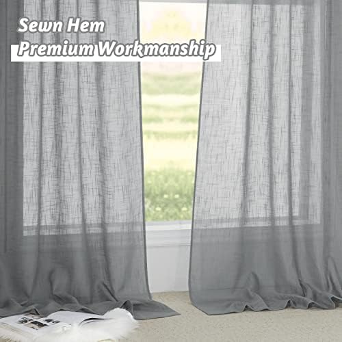 RYB HOME Grey Sheer Curtains 96 inch Length, Linen Textured Sheer