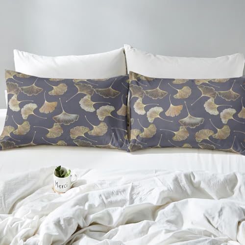Ginkgo Leaf Duvet Cover Set King Size,Rustic Leaves Autumn Plant