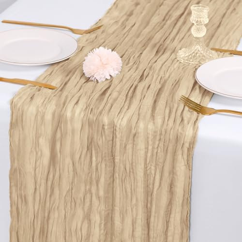 14 Pack Beige Cheesecloth Table Runner 17x108 Inch Semi Sheer Boho