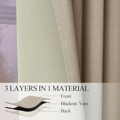 Fcosie Extra Long Curtains Linen Texture, 100% Blackout Soft Pinch