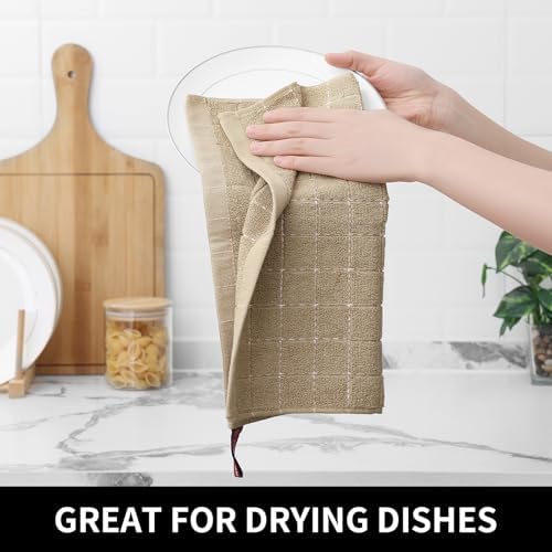 Homaxy 100% Cotton Terry Kitchen Dish Cloths, 6 Pack, Tan