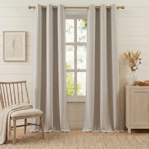 Anpark 100% Blackout Linen Beige Curtains for Bedroom 42x84 Inch Long