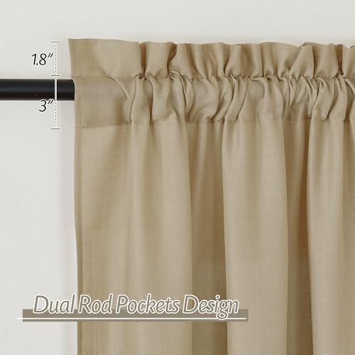 RYB HOME Linen Sheer Curtains 2 Panels for Living Room, Semi