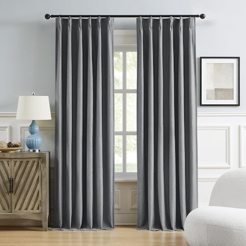 DUALIFE Full Blackout Pinch Pleated Curtains Dark Grey, Back Tab with