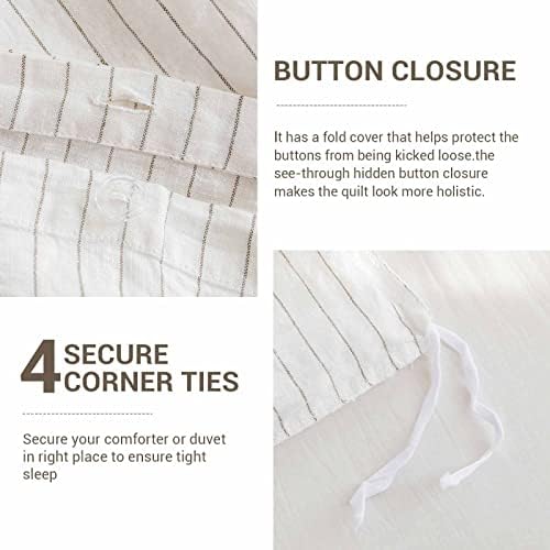 Simple&Opulence 100% Pure Linen Duvet Cover Set, 3Pcs Striped Washed