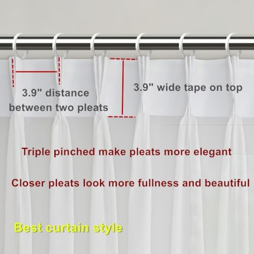 Triple Pleated Cream White Sheer Curtains Extra Long Tulle 96 Inches