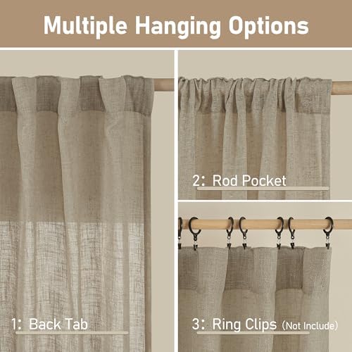 LAMIT Taupe Linen Curtains for Living Room 84 inch Length 2 Panels