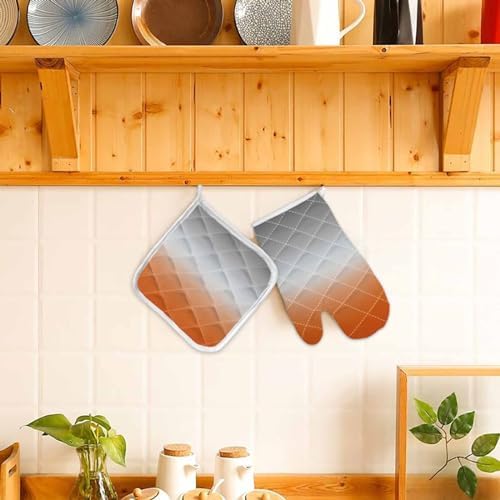 Quilted Cotton Terry Cloth Oven Mitt, Pot Holder Ombre Orange Gray