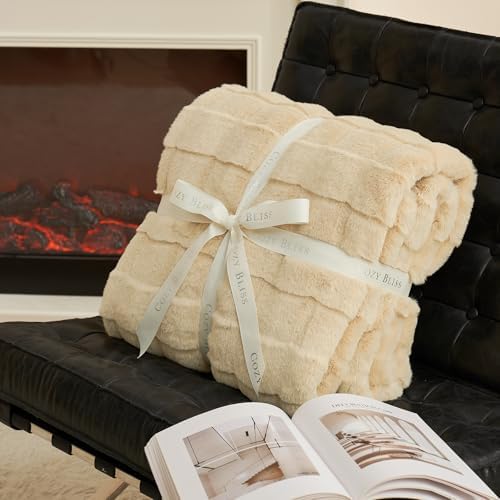 Cozy Bliss Fluffy Faux Fur Throw Blanket for Couch,Warm Cozy Soft