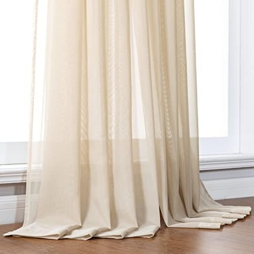 Curtains Semi Sheer Beige Solid Color Window Curtain for Bedroom, 52"