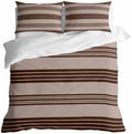 Duvet Cover King Size 3 Piece Bedding Set, Brown and Beige Stripe Soft