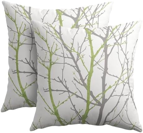Sage Green Gray Tree Pillow Covers 18x18 Inch Grey Green Branch Print