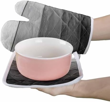 Oven Mitts and Pot Holder Set for Kitchen, Wooden Stripes Minimalist
