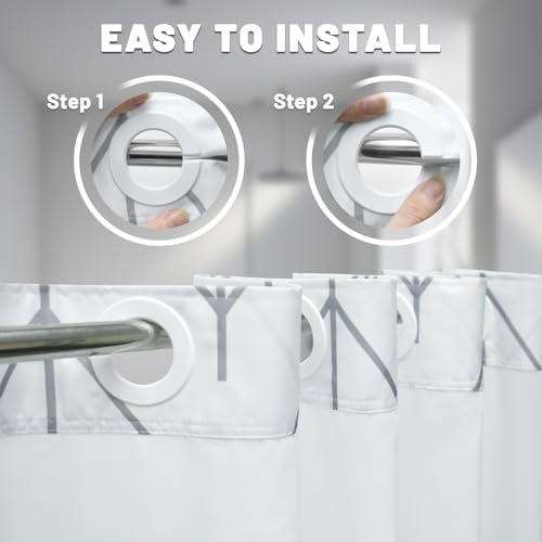 LXBNI Herringbone Ringless Shower Curtain with Liner, Grey White 71 x