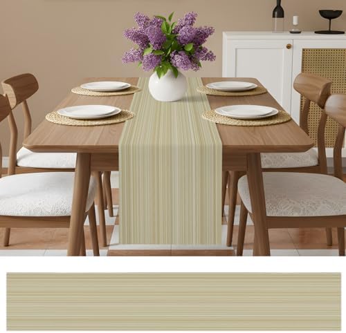 Rustic Beige Striped Table Runner 108 Inches Long for Kitchen Dining