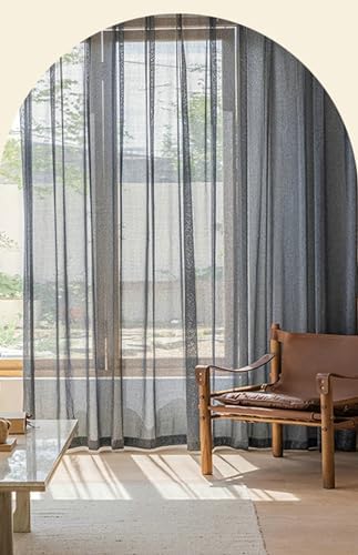 Gray Sheer Curtains 63 inch Long 2 Panels, Solid Color Grommet Top