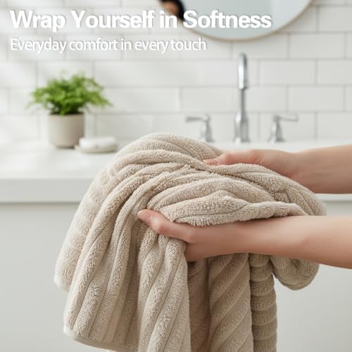 6 Pack Soft Microfiber Hand Towels for Bathroom, 16"x30", Beige