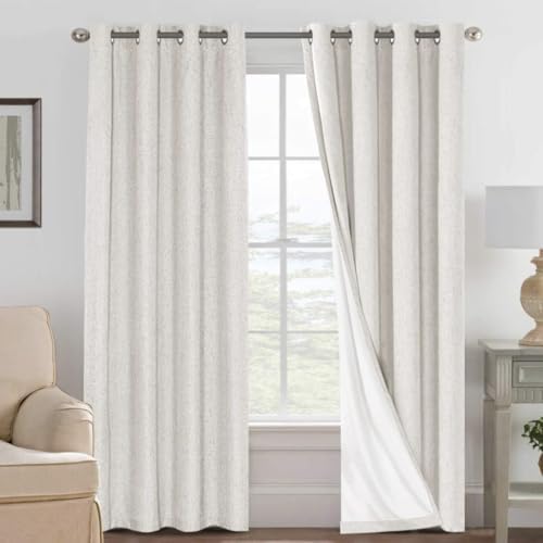 H.VERSAILTEX 100% Blackout Linen Curtains 108" L 2 Panels Ivory