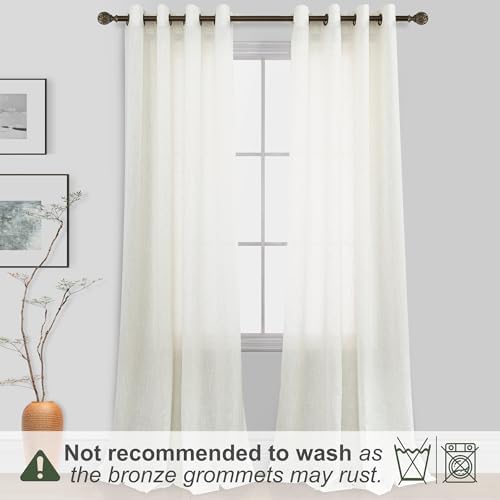 KOUFALL 120 Inch Curtains Extra Long Bronze Grommet Linen Sheer Tall