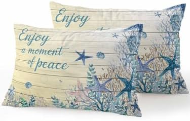 Outdoor Pillows Waterproof, Teal Blue Starfish Coastal Bedding Throw