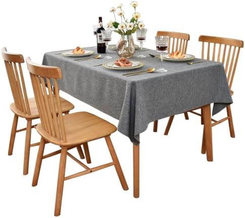 Faux Linen Textured Rectangular Tablecloth, Dark Gray, 52 x 70 Inch