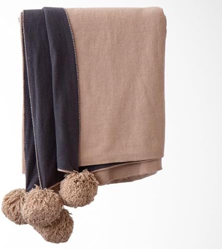 Tajik Home Dakota Beige Cotton Knit Throw Blanket – 50x60 Reversible