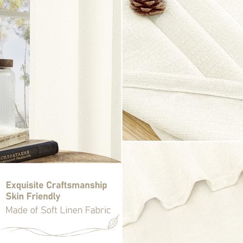 LAMIT Ivory Linen Curtains 84 Inch Length for Living Room 2 Panels