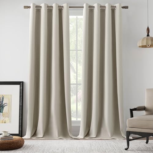 Full Blackout Natural Linen Curtains 108 Inch Length 2 Panels