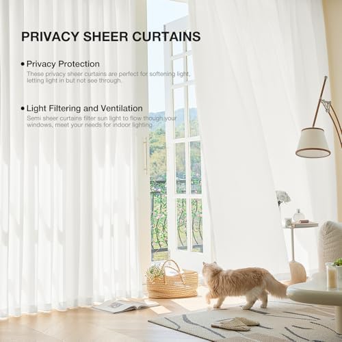 Anmao Non-See-Through Off White Privacy Semi Sheer Curtains for Living