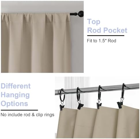 Simplebrand Biscotti Beige Blackout Curtains 72 Inch Length for