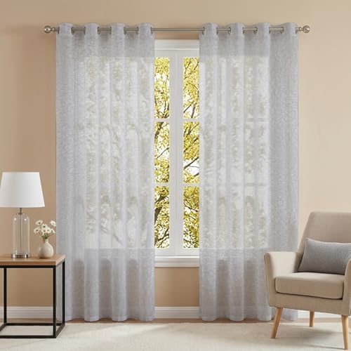 Grey Sheer Curtains 63 Inch Long 2 Panels, Modern Minimalist Classic