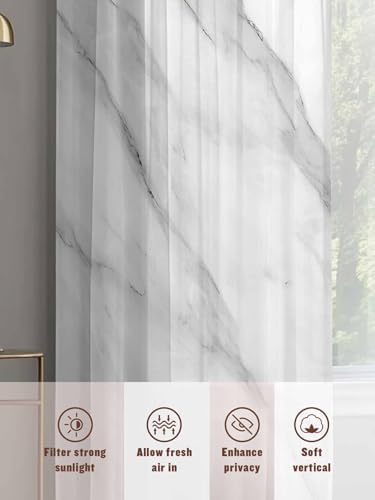 Sheer Curtains 108 Inches Long 2 Panels Set for Living Room, Marble