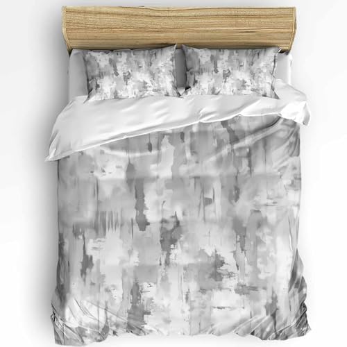 Duvet Cover Set Queen, Abstract Gray White Faded Impressionism 3 Piece