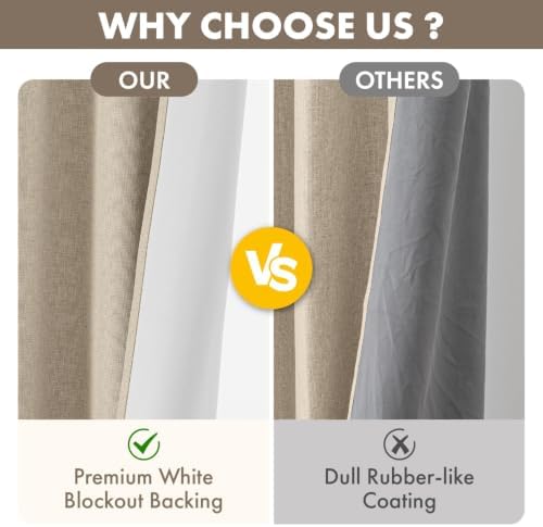 MIULEE 100% Blackout Linen Curtains for Bedroom 40W x 84L Oatmeal 2