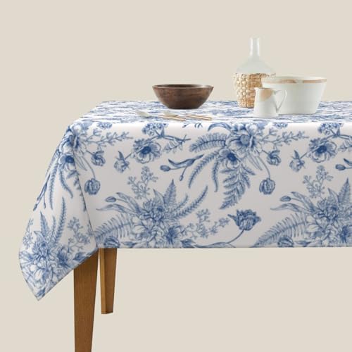 Blue Floral Square Tablecloth 60x60 Inch Square Blue and White