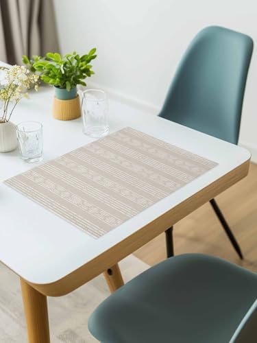 Light Brown Striped Placemats for Dining Table Set of 4, Modern