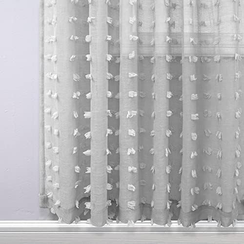 KOUFALL Grey Textured Sheer Curtains 96 Inches Long for Living Room