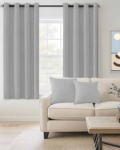 Solid Gray Blackout Curtains 63 Inches Long for Bedroom, Modern