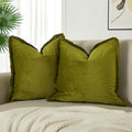 JUSPURBET Olive Green Decorative Velvet Fringe Throw Pillow Covers