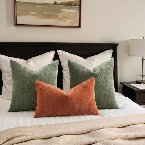 decorUhome Fall Chenille Dark Olive Green Throw Pillow Covers 22x22
