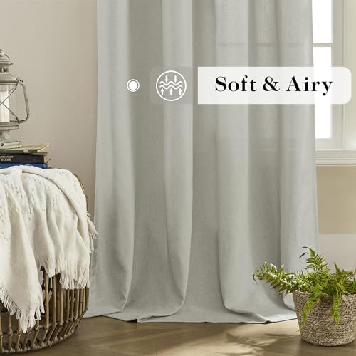 DONREN Linen Blend Back Tab Curtains Semi Sheer 50 x 96 Inch Light
