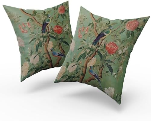 Sweetshow Green Chinoiserie Pillow Cover 22x22 Inch Vintage Bird